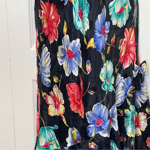 Vintage Victoria’s Secret Gold Label Floral Asymmetrical Slip Dress Black Large - Picture 4 of 13